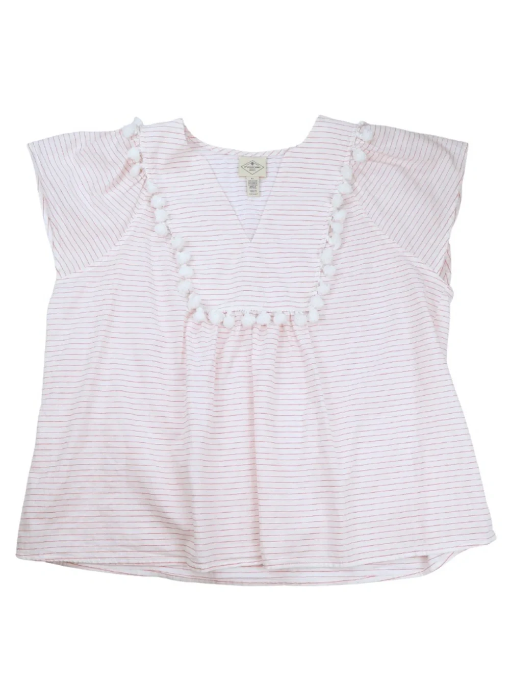 St John’s Bay White Red Stripe Pom Trim Blouse XL Coastal Boho - Picture 1 of 7